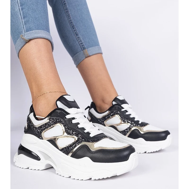 Gemre Black womens sneakers decorated with glitter Sandoria