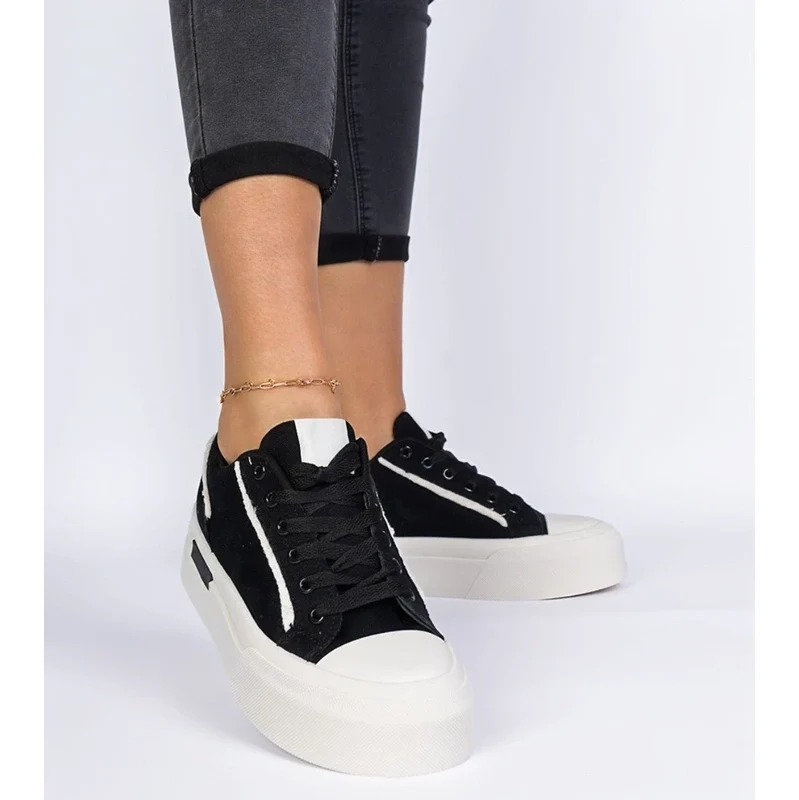 Gemre Black womens fabric platform sneakers Verinos