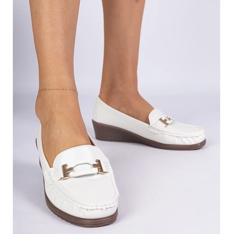 Gemre White womens wedge moccasins made of eco-leather Kappi