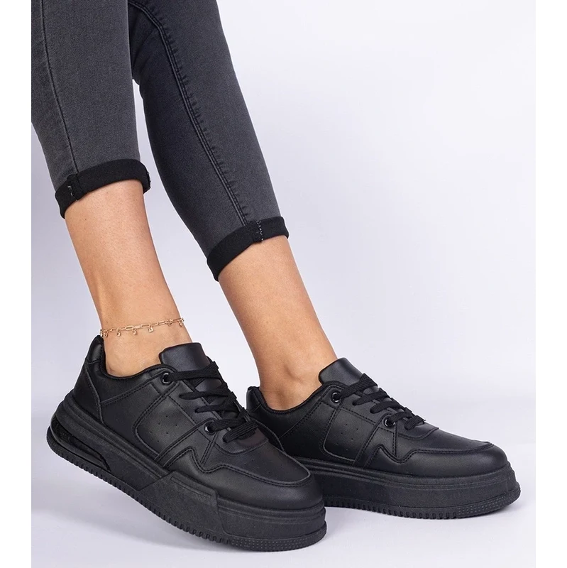 Gemre Black womens sneakers with thick soles Rossio