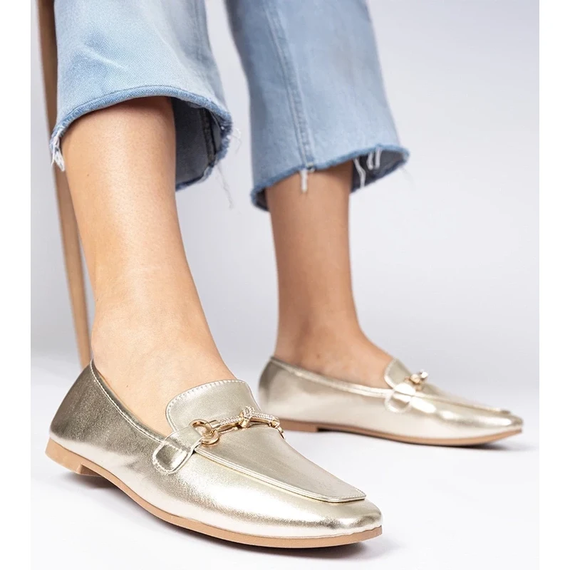 Gemre Golden elegant loafers with a golden ornament and
