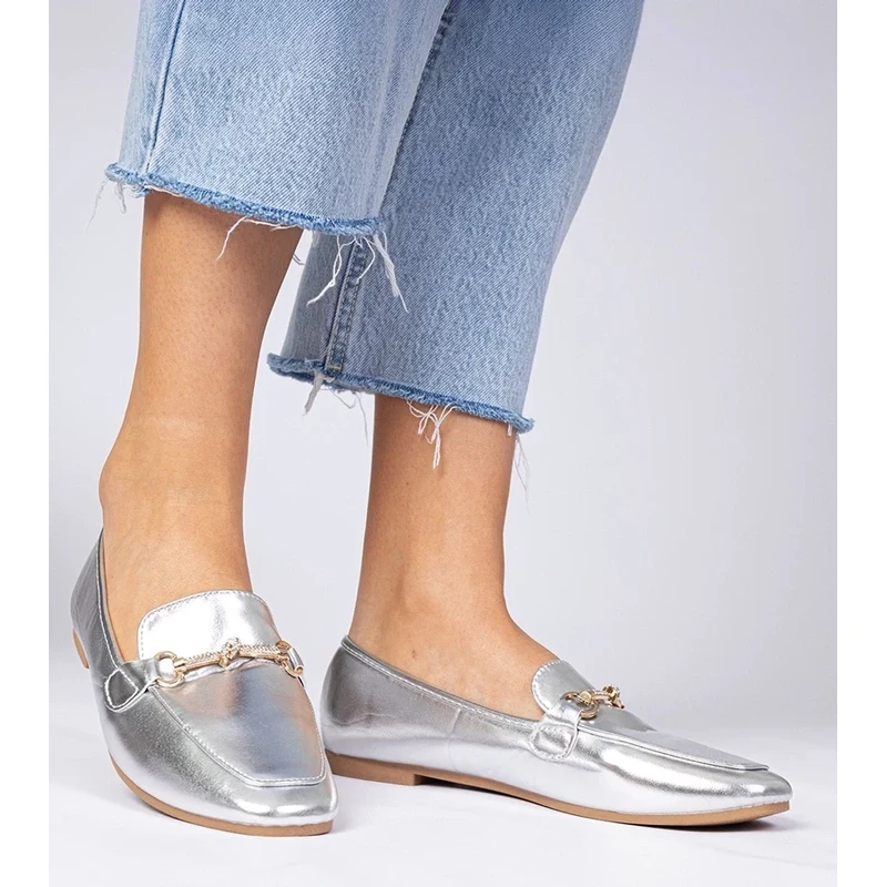Gemre Silver elegant loafers with gold decoration and