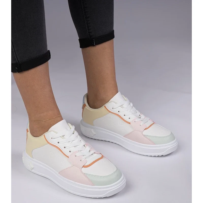 Gemre White-yellow sporty faux leather sneakers Lavilia