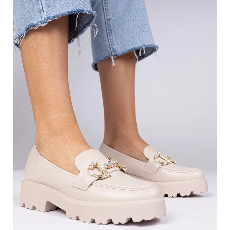 D/CEO marka niezdefiniowana Beige elegant moccasins with