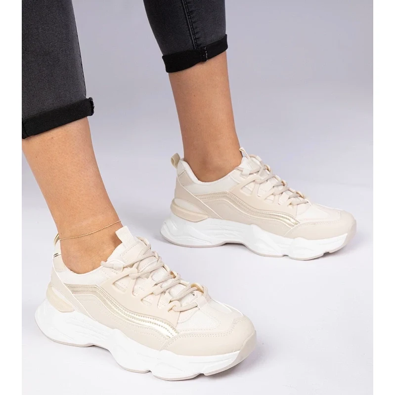 Gemre Beige womens sneakers with golden detail Kella