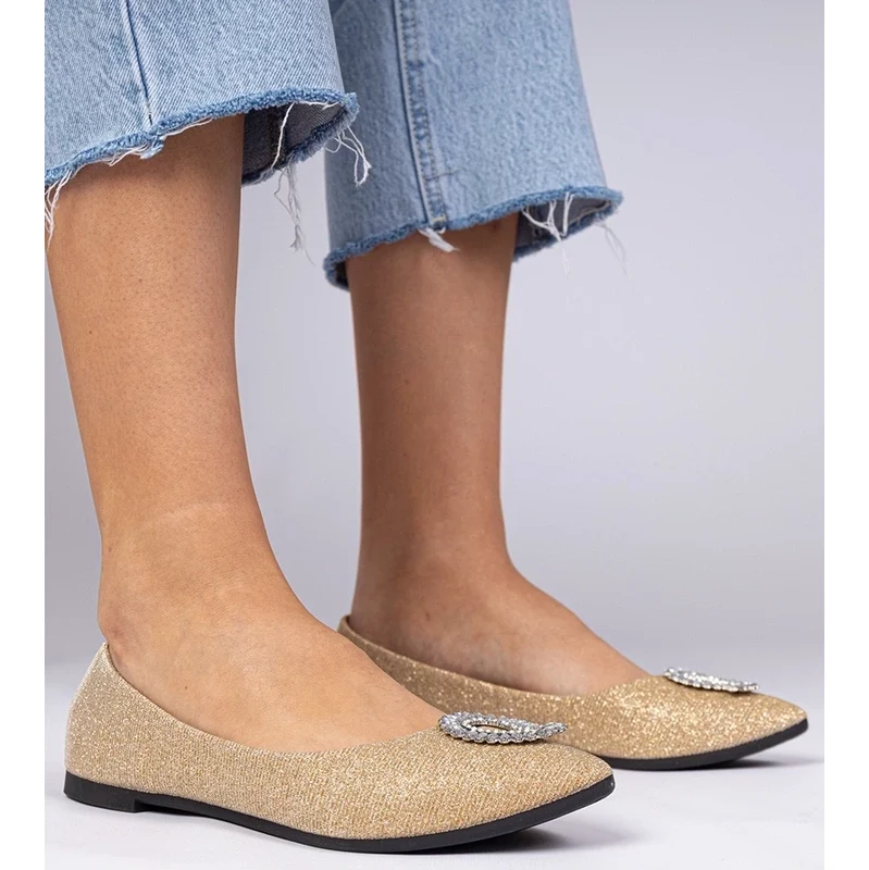 Gemre Golden womens glitter ballet flats with rhinestones Ellada 106998914