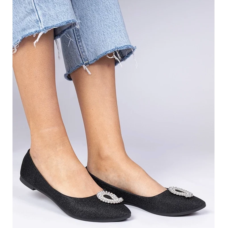 Gemre Black womens glitter ballerinas with rhinestones Ellada 106998916