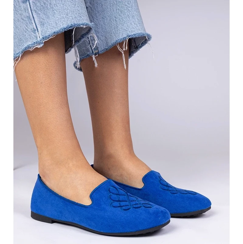 Gemre Blue womens eco-suede ballet flats with embroidery Ronna 106998923
