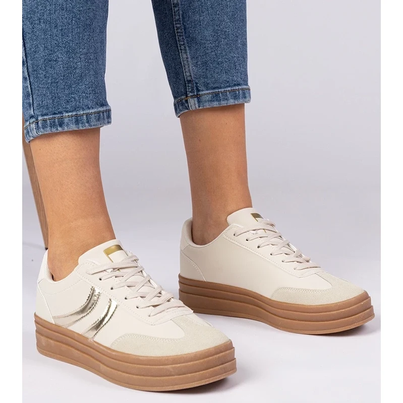 Gemre Beige womens sneakers with gold detail Melly