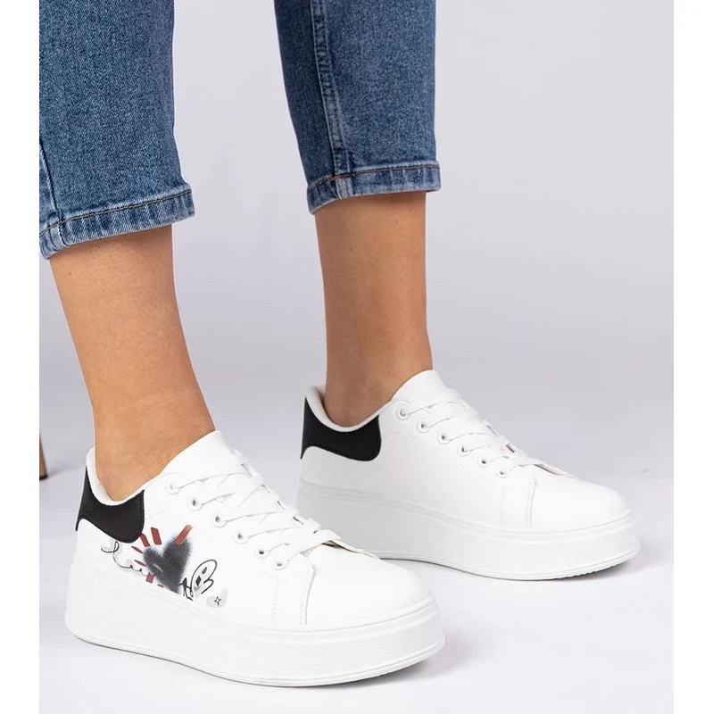 Gemre White and black womens sports sneakers Zelinda