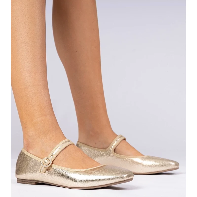 Gemre Golden womens ballet flats with rhinestones Marcelina 106998952