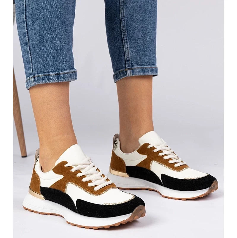 Gemre White and black womens sneakers with glitter Elizar