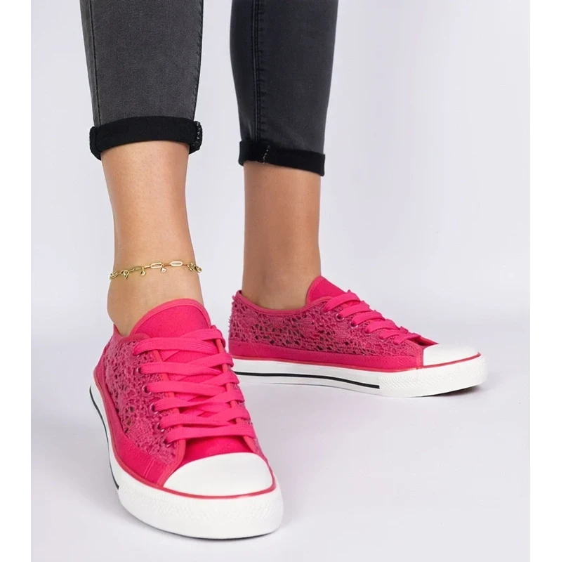 Gemre Pink Womens Lace-Up Sneakers Saha