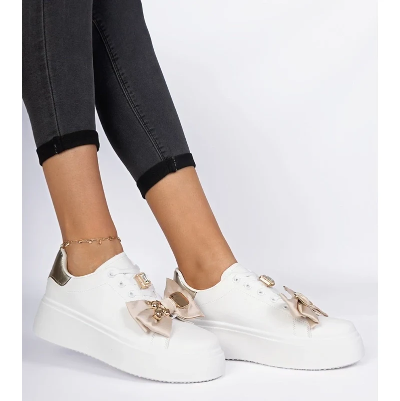 Gemre White and gold womens sneakers Milonel