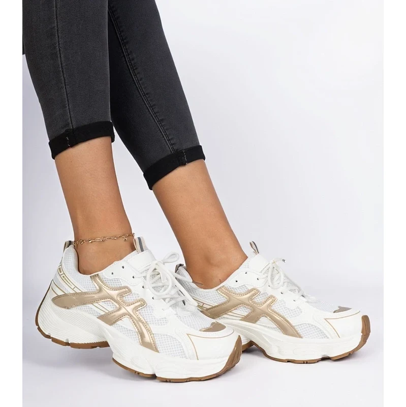 Gemre Beige womens sneakers with a chunky sole Enos