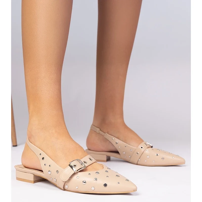 Gemre Beige womens flat heel slingback pumps Salineo 106999081