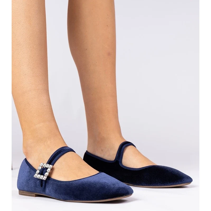 D/CEO Gemre Navy blue womens velour ballet flats with a buckle Kvitta 106999084