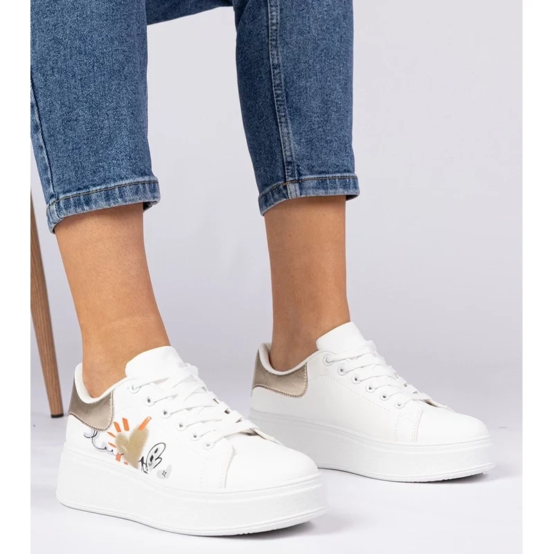 Gemre White and gold womens sports sneakers Zelinda