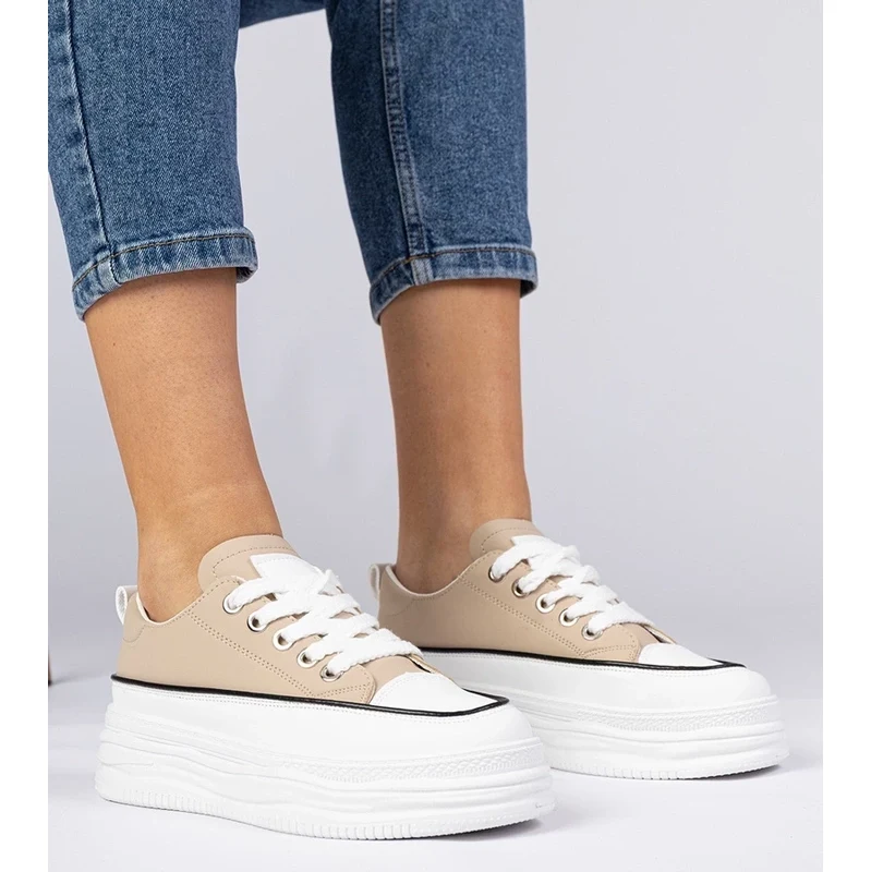 Gemre Beige Womens High-Soled Sneakers Selina