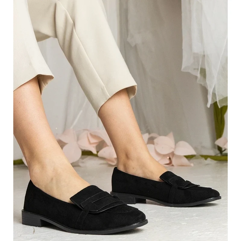 Gemre Black womens classic eco-suede loafers Laiza