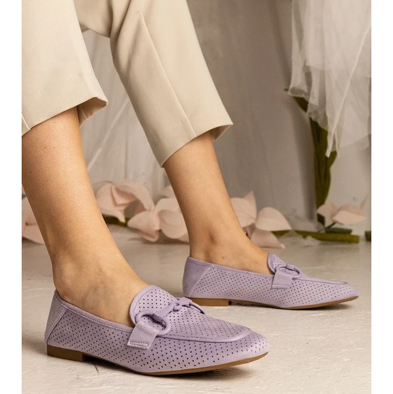 Gemre Purple womens perforated loafers with decoration Mensory