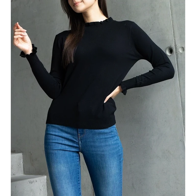 Gemre Black soft sweater decorated with a frill Luel 107093637