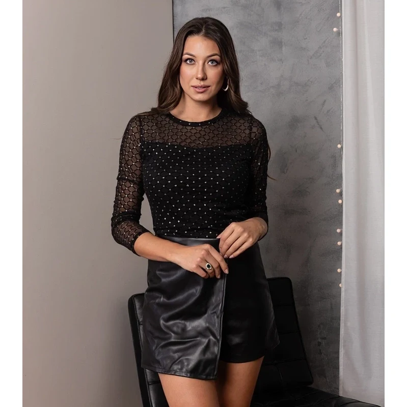 Gemre Black eco-leather skirt-shorts Spir
