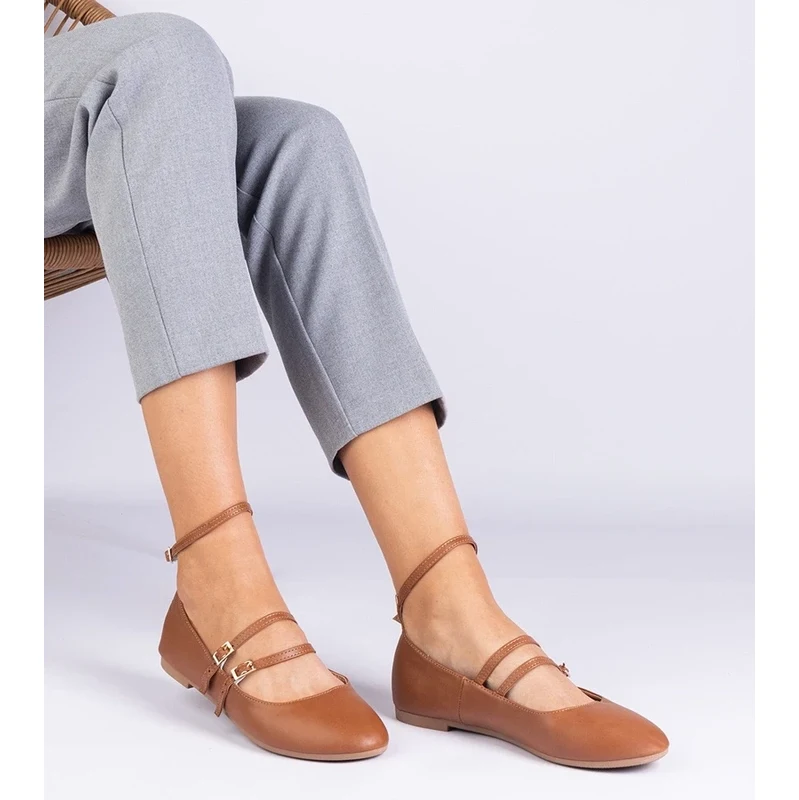 Gemre Brown eco-leather ballet flats with buckles Vitoldora