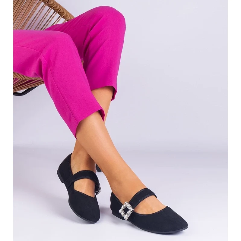 Gemre Black ballerinas adorned with a buckle with crystals Demetra 107000601