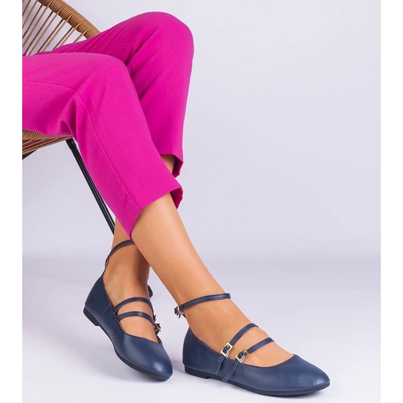 Gemre Navy blue eco-leather ballet flats with buckles Vitoldora 107000613