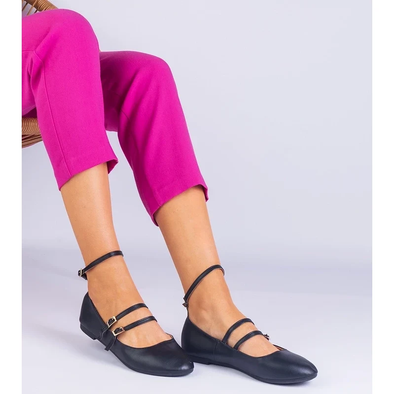 Gemre Black eco-leather ballet flats with buckles Vitoldora 107000614