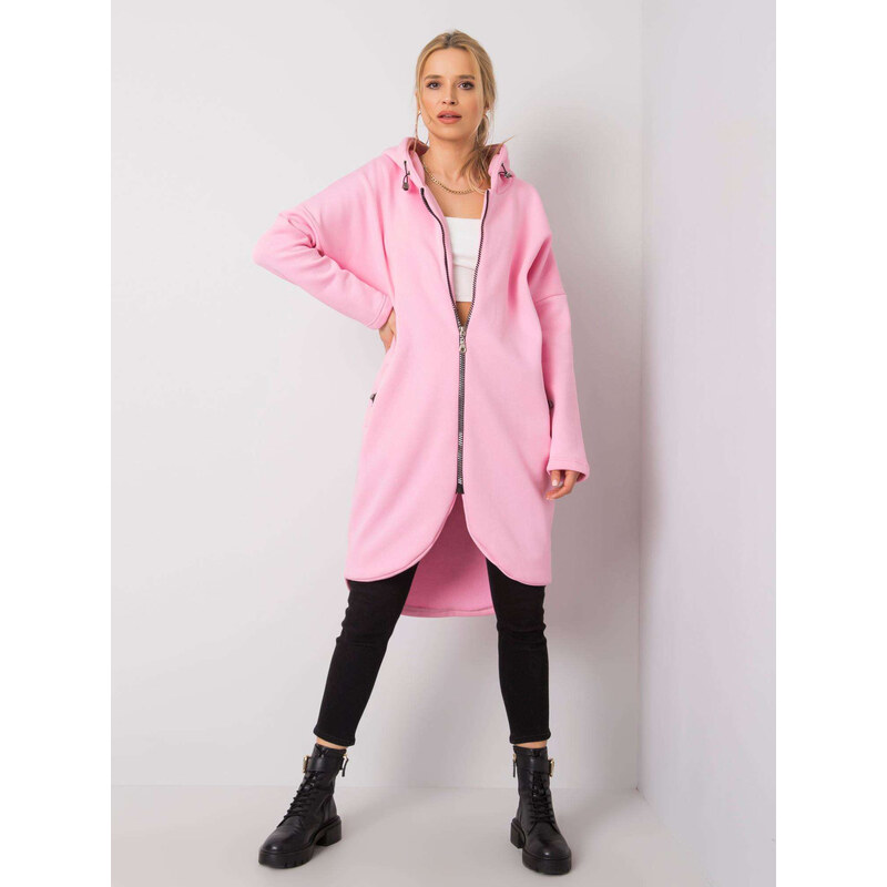 RUE PARIS Růžová dámská dlouhá mikina na zip -pink Světle růžová 115137336