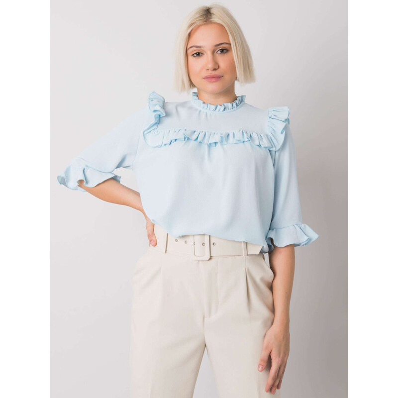RUE PARIS Světle modrá dámská elegantní halenka s volánky CHA-BZ