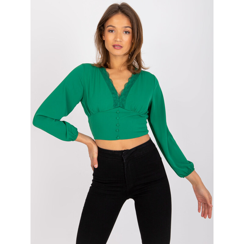 ITALY MODA Zelená halenka s krajkou -DHJ-BZ-15672.40-green