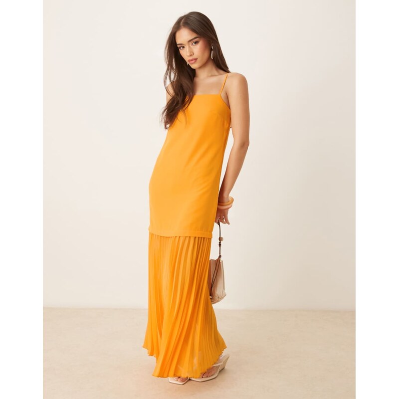 ASOS DESIGN dropped waist pleated skirt cami midi dress in