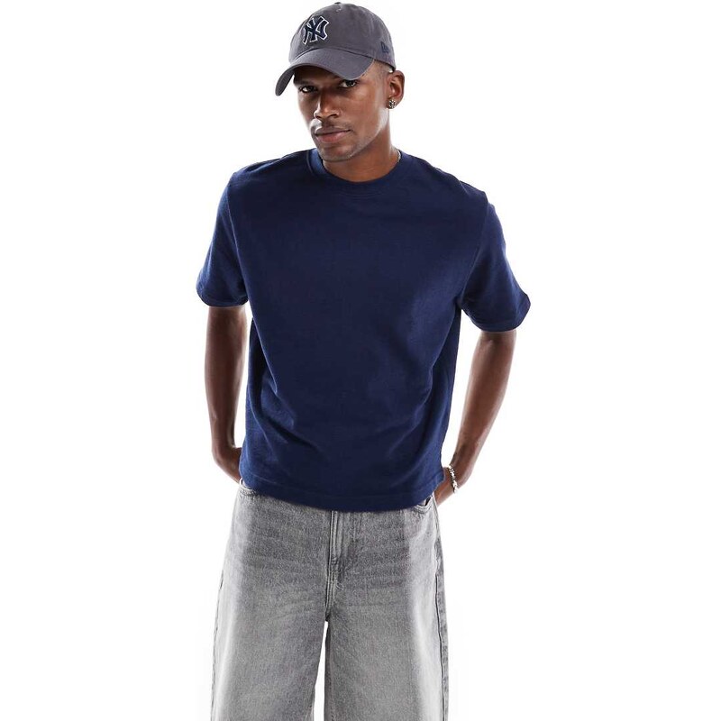 Cotton On cropped fit t-shirt in indigo terry-Blue
