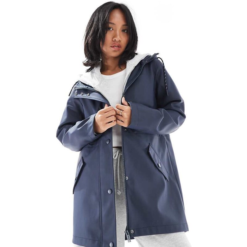 Vero Moda Petite raincoat with hood in navy