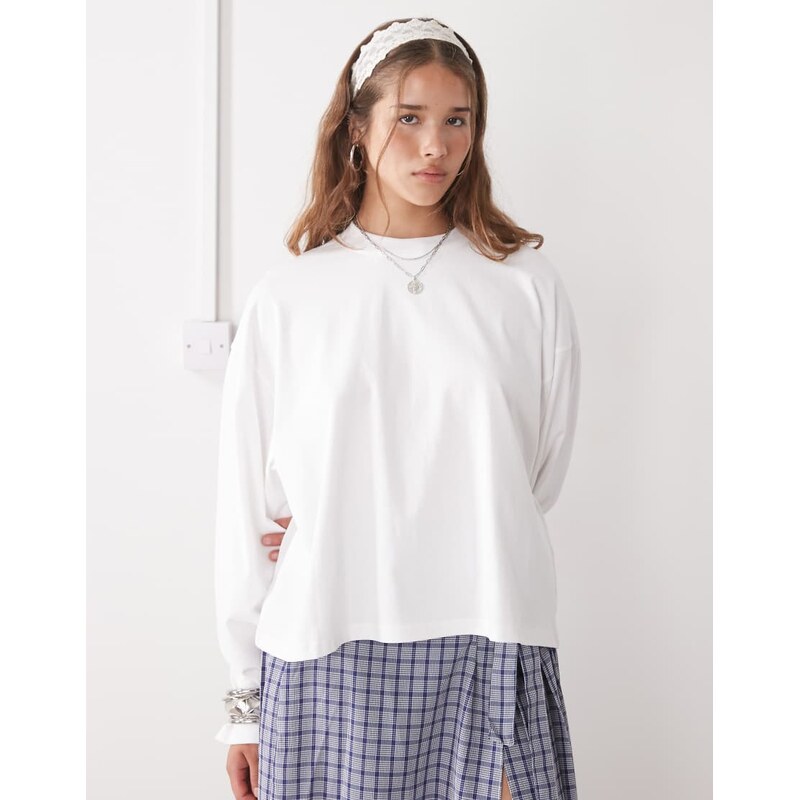 Lioness Bloom cotton long sleeve crew neck boxy t-shirt in white 115513641