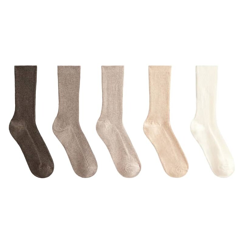 OYSHO 5 pairs of classic socks with cotton in sand melange-Brown 107336801