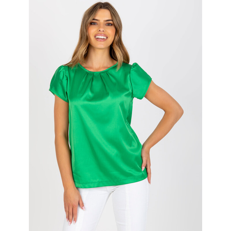RUE PARIS Zelená elegantní lesklá halenka -WN-BZ-2035.11P-green