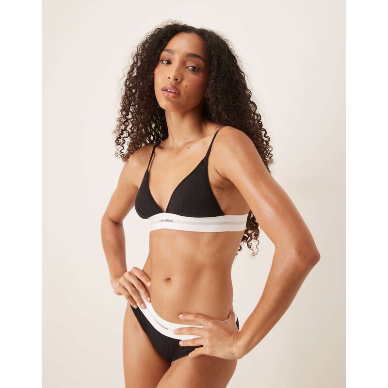 Calvin Klein modal rib unlined triangle bra in black 107340908