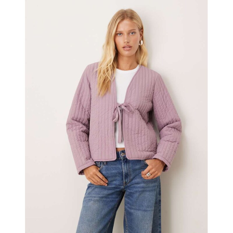 Vila tie front quilted jacket in pale mauve-Pink 115533688