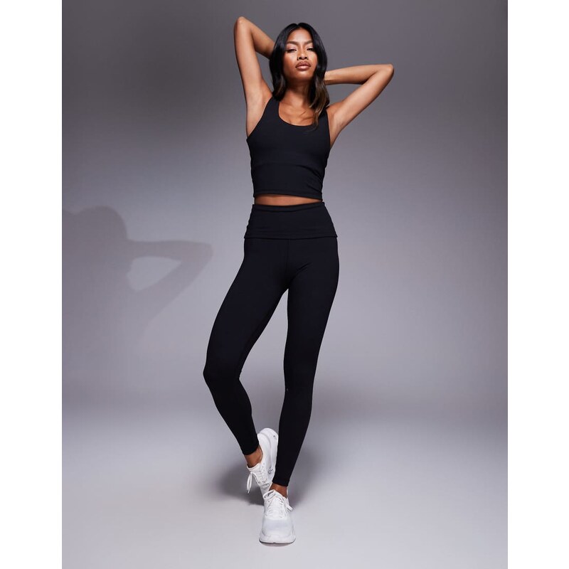 4505 Yoga soft touch fold over waist leggings in black 109833436