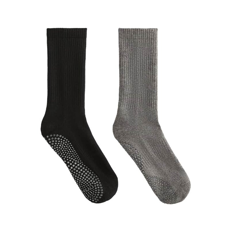 OYSHO 2 pairs of classic cotton blend yoga and pilates socks in black 107341273