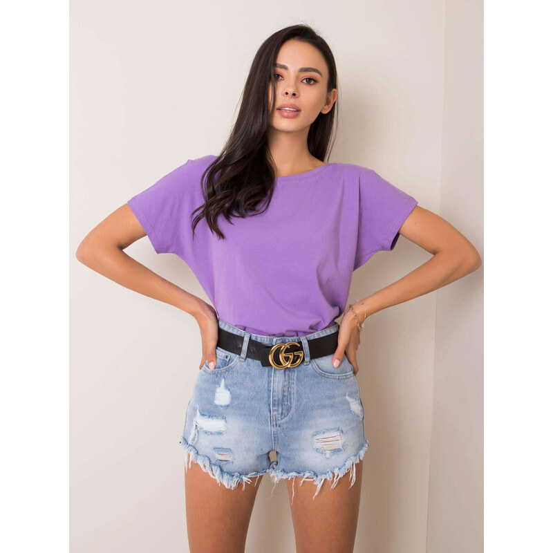 BASIC Fialové dámské tričko s výstřihem na zádech -purple Fialová 115137449