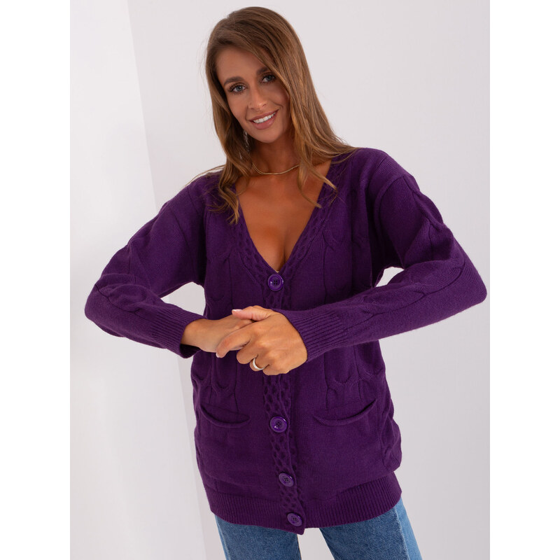 ITALY MODA Tmavě fialový svetr na knoflíky --dark purple Fialová 85889676
