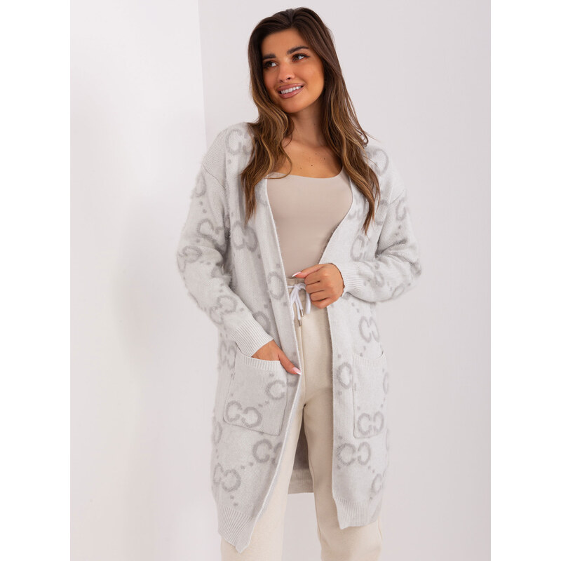 ITALY MODA Světle šedý kardigan se vzorem -light grey Šedá