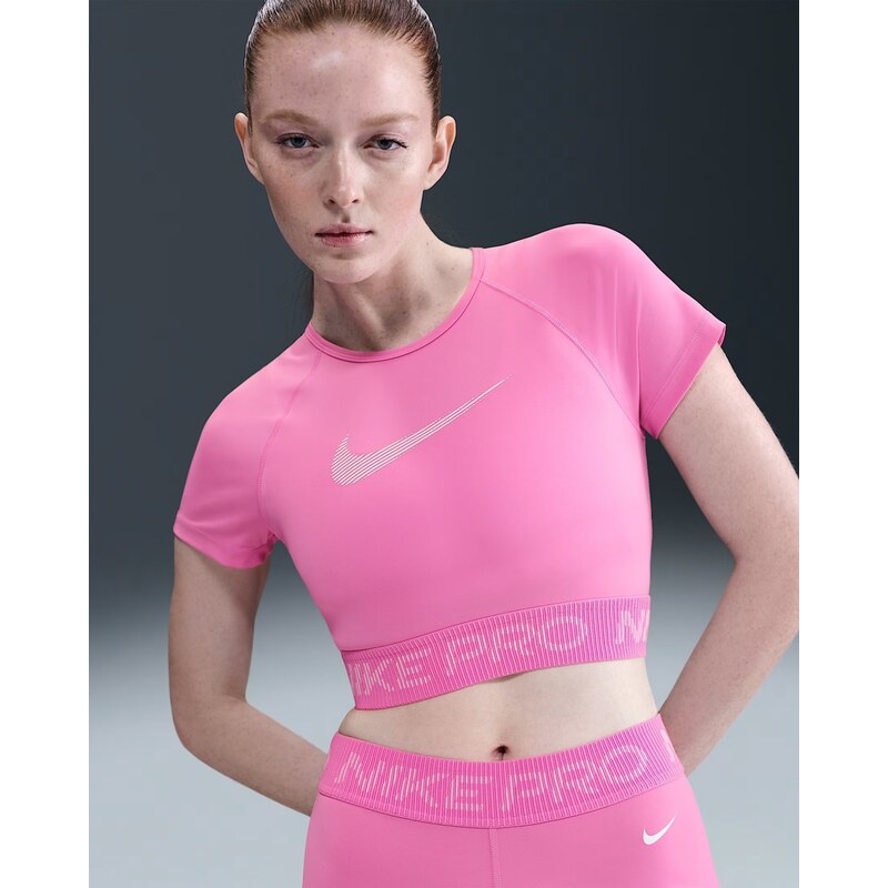 Nike Pro Womens Dri-FIT Short-Sleeve Cropped Graphic Top PLAYFUL