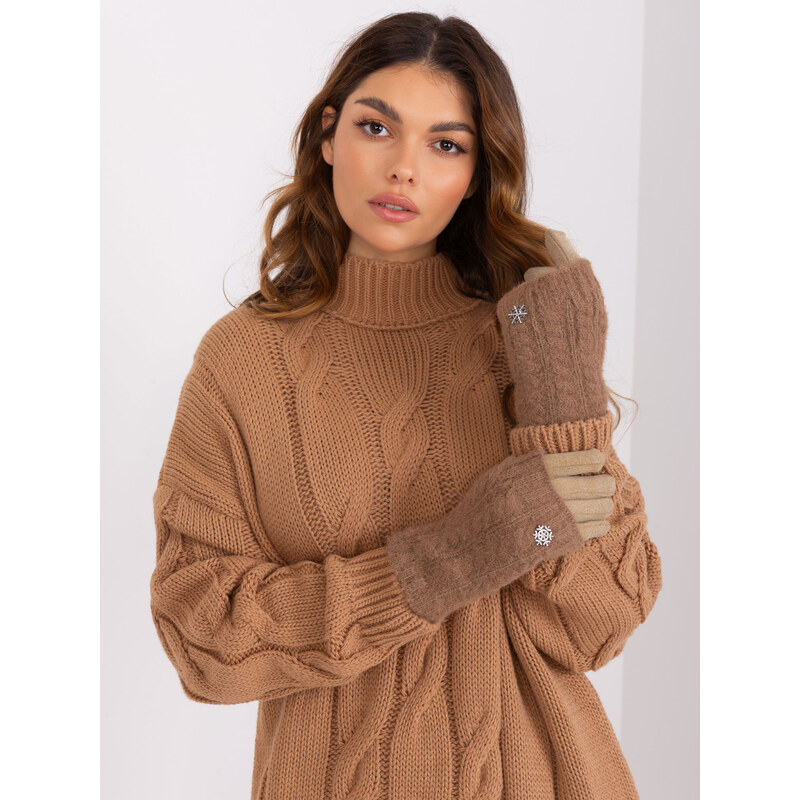 ITALY MODA Béžové rukavice s hnědým pleteným dílem -dark beige Béžová 88286407