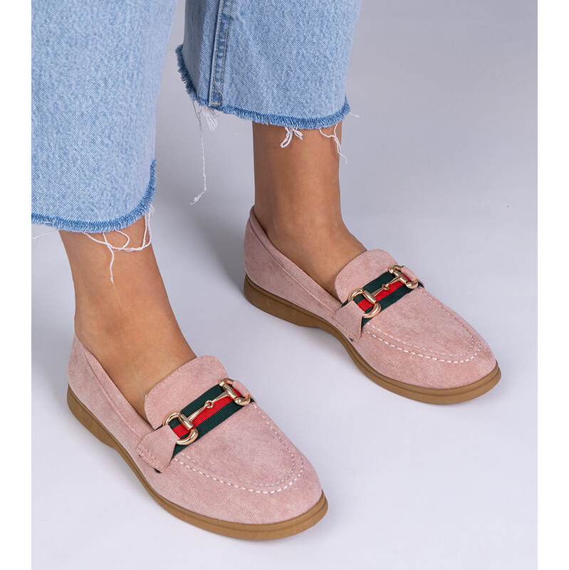 D/CEO Gemre Pink eco-suede loafers with a gold ornament Daliana 107010256